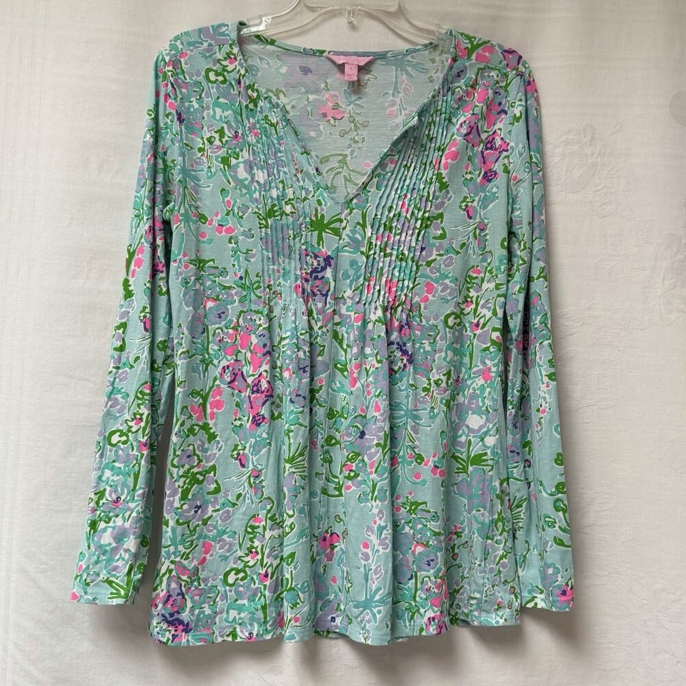 Lilly Pulitzer Blouse Top Womens Small Tropical Floral Pima Lightweight Beach